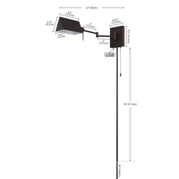 Arlo Farmhouse Industrial Single Swing Arm Plug-In or Hardwired Iron LED Wall Sconce with Pull-Chain - JONATHAN Y